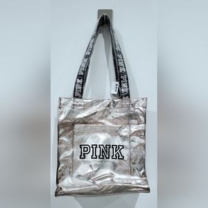 NEW Victoria's Secret PINK Metallic Silver Tote Bag